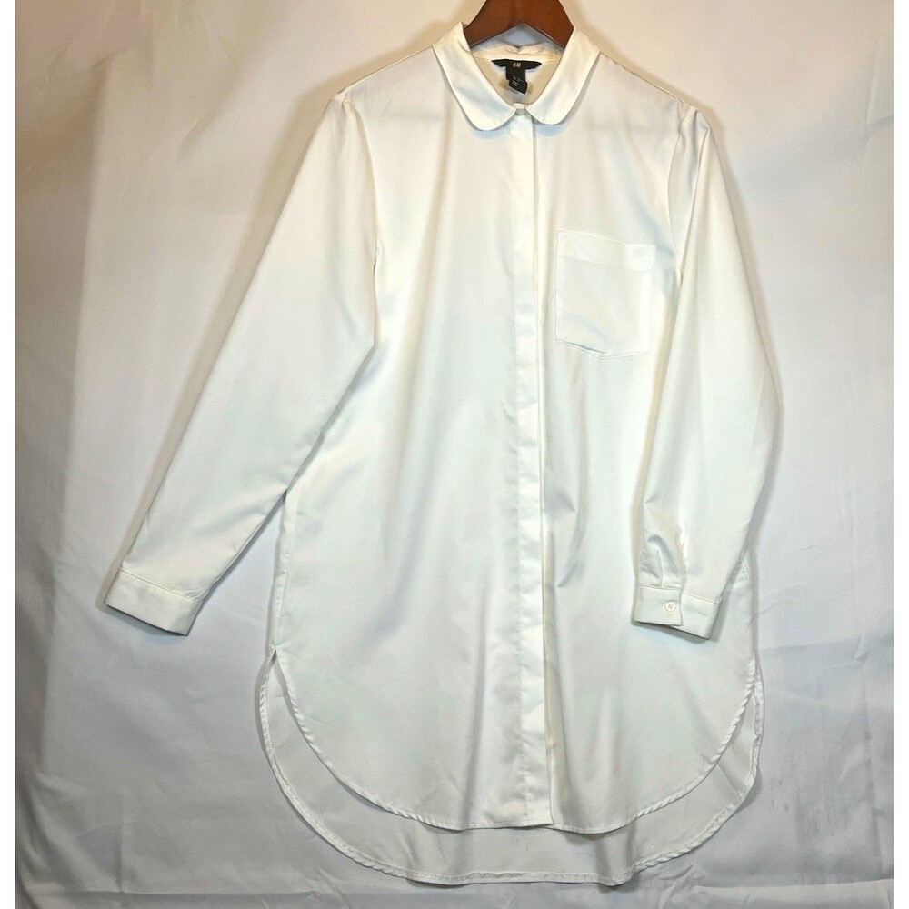 H&M Women’s Blouse Button-Up Solid White Woven Polyester Long Sleeve Size 4